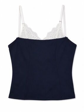 Zesica Navy Blue Lace Trim Cami Tank Top Size M NWT